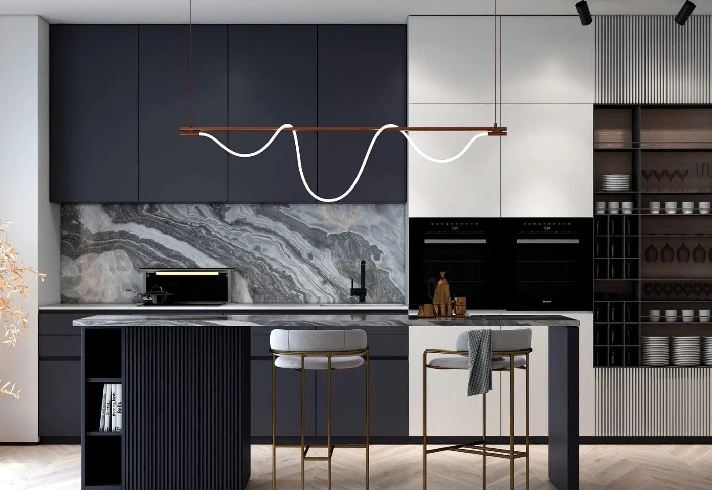 Дизайн интерьера кухни: игра цветом, использование контрастов 2